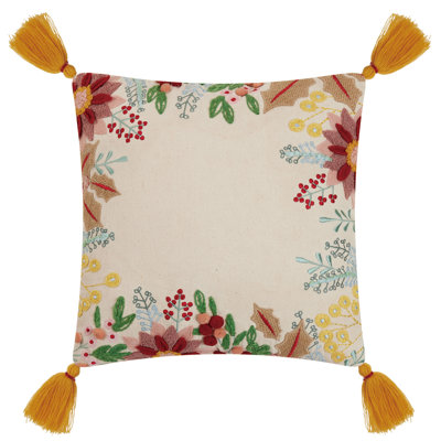 Boho Holiday Floral Embroidered Pillow