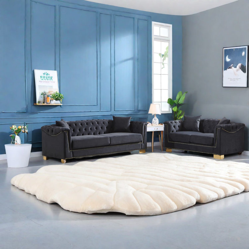 Luxueux canapés Chesterfield en velours, style classique pour les espaces de vie modernes