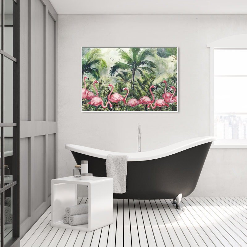 " Doll Memories - Flamingo Tropics " Painting Print, White Framed Canvas, 30" H x 45" W