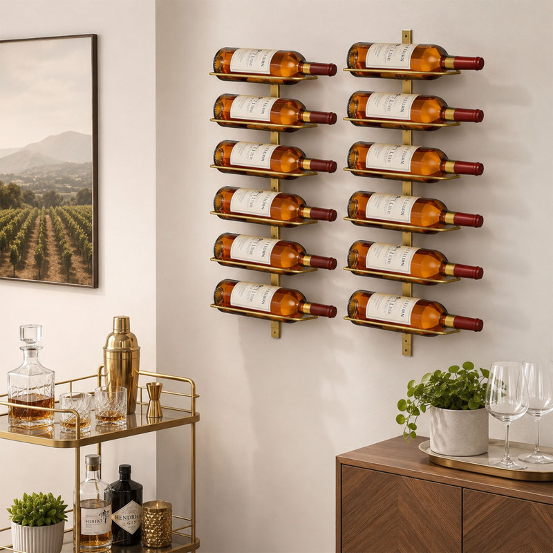 12 Bottle Wall Mounted Metal Wine Rack