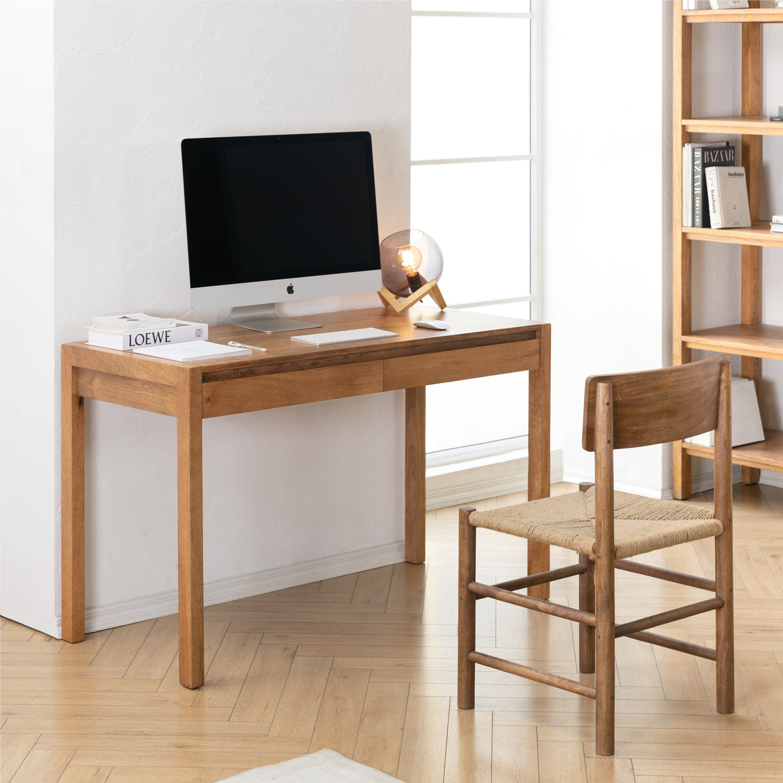 Stills 48" Solid Wood 2-Drawer Writing Desk, Mid Tone Honey