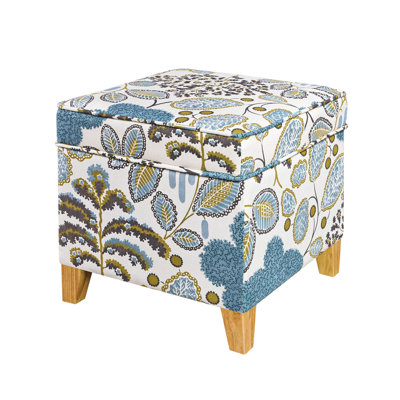 Square Botanical Print Upholstered Storage Ottoman