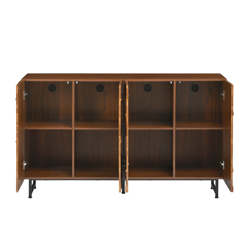 Buffet Lewis Wave Design, tablette réglable, noyer, 59 pouces