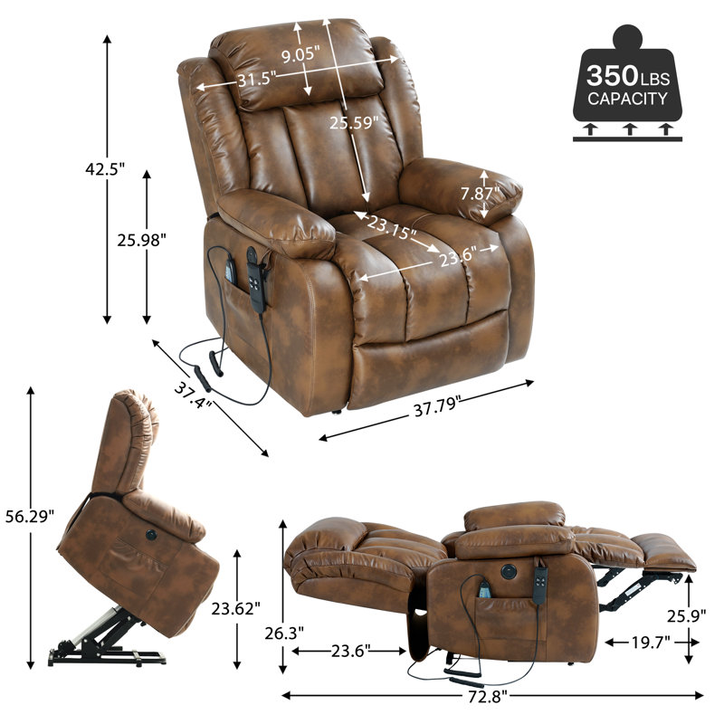 Fauteuil inclinable électrique 40,7 po, Similicuir brun clair