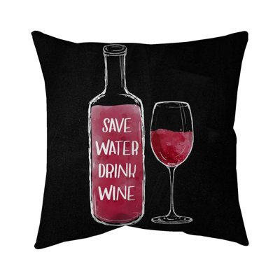 Save Water Drink Wine Square Pillow Cover & Insert