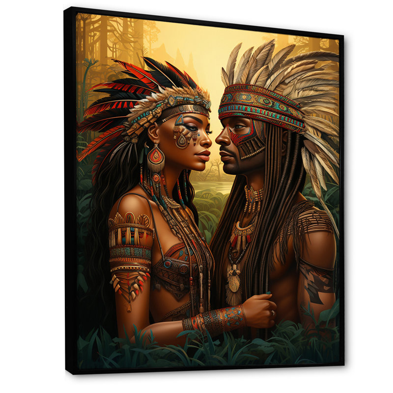 «Native Couple Celebrating Divine Love» sur toile, H 44 po x l 34 po x P 1,5 po, Cadre flottant noir