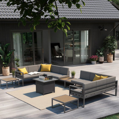  Ensemble de conversation 6 pièces pour canapé modulaire d'extérieur en aluminium avec canapé 𝗙𝘂𝗿𝗻𝗶𝘁𝘂𝗿𝗲 𝗖𝗼𝘃𝗲𝗿 𝗮𝗻𝗱 𝗙𝗶𝗿𝗲 𝗣𝗶𝘁