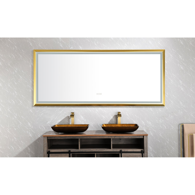 48 po x 84 po Miroir de brouillard rectangulaire encadré noir - DEL à intensité variable, fixation murale X 48 po Cadre beauté