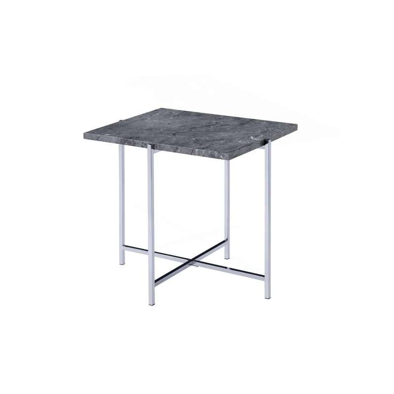 Table de bout en faux marbre et finition chromée
