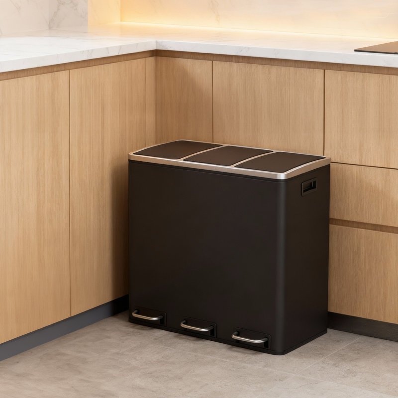 Steel Step On Multi-Compartment Rubbish & Recycling Bin - 54L