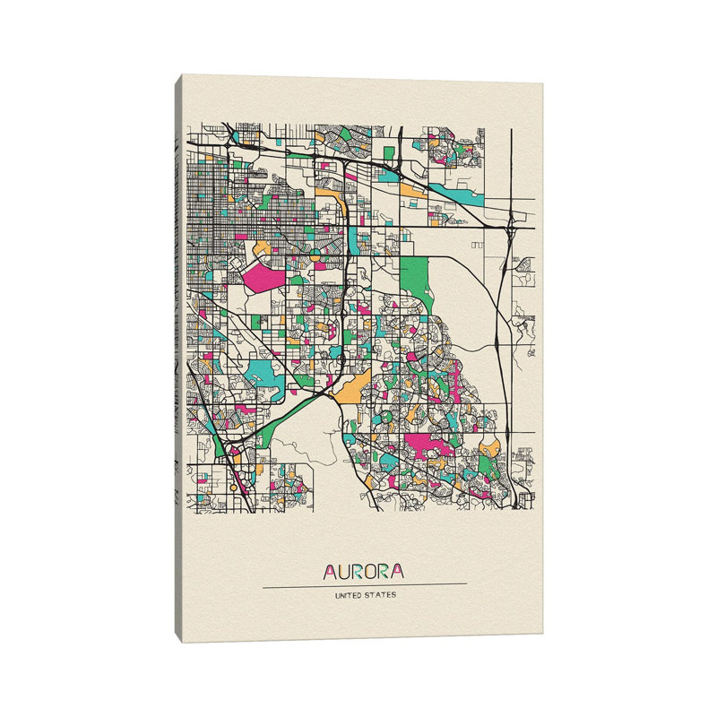 Aurora, Colorado Map 1 Piece Wrapped Canvas Wall Art, 152.5 cm H x 101.5 cm W
