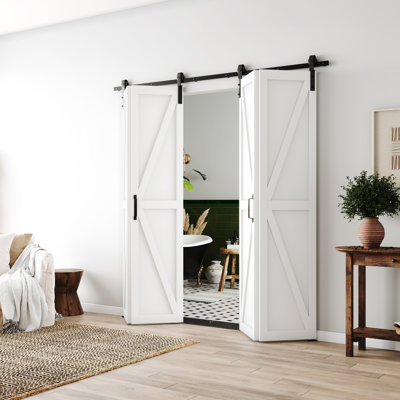 Modern K Shape Design - Manufacture Wood Bifold Barn Door With Hardware Kit