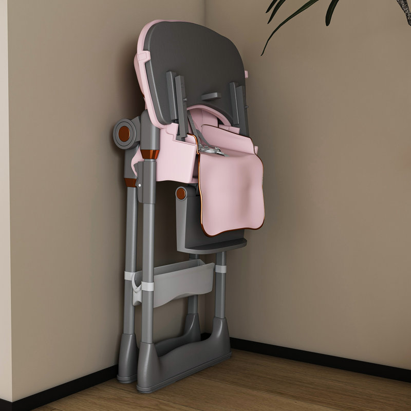 Chaise haute réglable rose pour 6 mois à années, avec structure en acier renforcé, base en pointe, plateau double couche amovible, 5 réglages de hauteur et salle à manger ergonomique de voyage à domicile