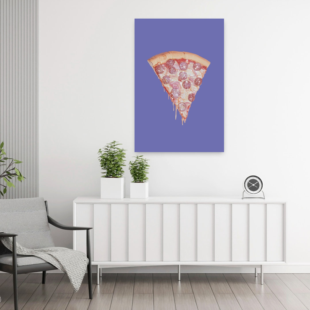 Pepperoni Pizza Slice with Glitter Toppings Abstract Contemporary Wall Art Print