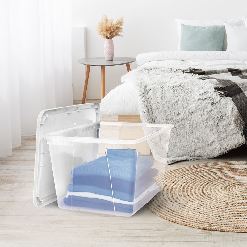 Clear Stackable Plastic Storage Containers with White Lids, 56 Quart, Set of 2