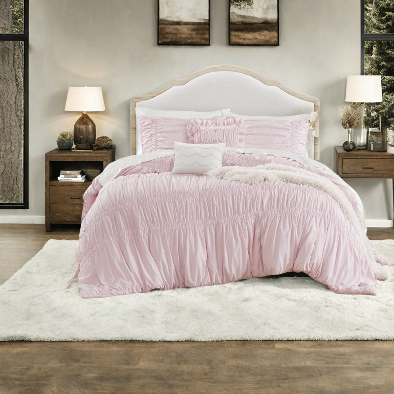 Ensemble de literie rose moderne, 5 pièces en microfibre French Country Home Comfort