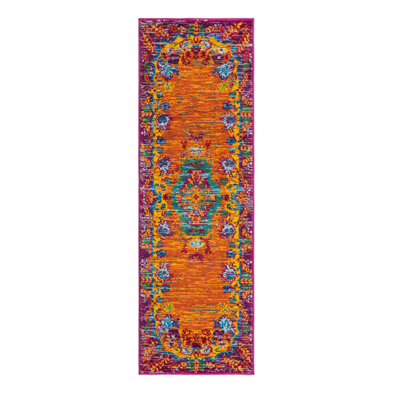Tapis orange Calypso Orange_Unique Loom, Tapis de couloir 2 pi x 6 pi 1 po