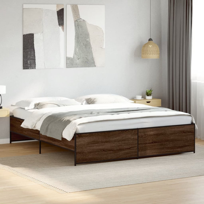 Vidaxl Bed Frame Engineered Wood And Metal, Brown Oak, 200 x 200cm