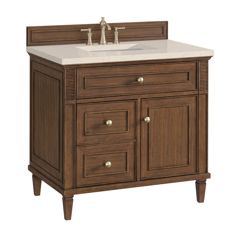 Lorelai 36'' W Single Vanity, Mid-Century Walnut, Carrara White, 8" Widespread