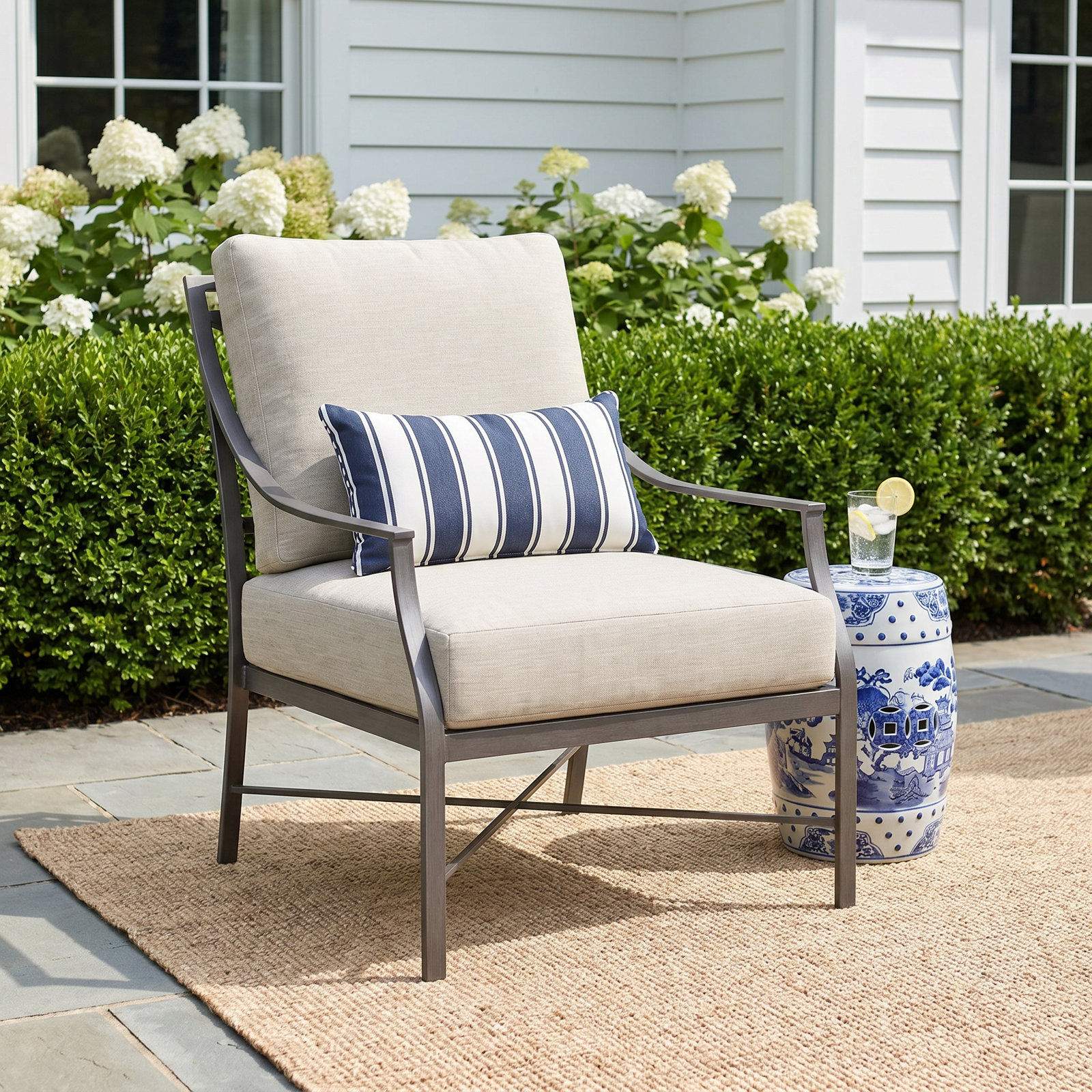 Monaco Patio Lounge Chair, Natural White, Slate Gray, Welt
