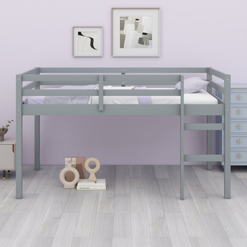 Lit mezzanine en bois avec échelle, Gris
