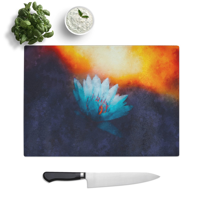 Tempered Glass Lotus Flower Chopping Board, 28.5 cm x 39 cm