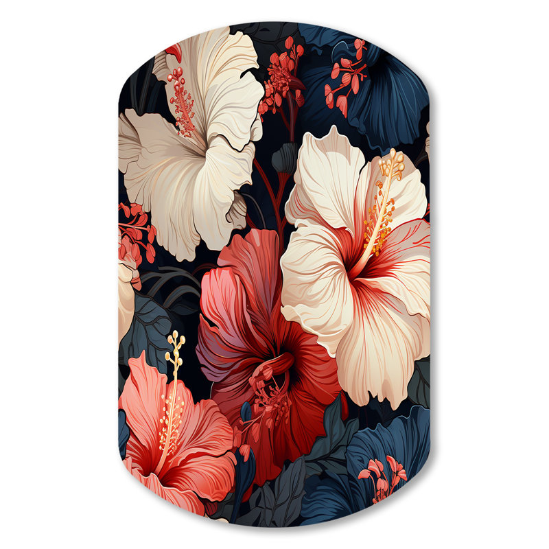 Cissie - Art mural asymétrique floral - Forme de cylindre, H 31 po x l 19 po