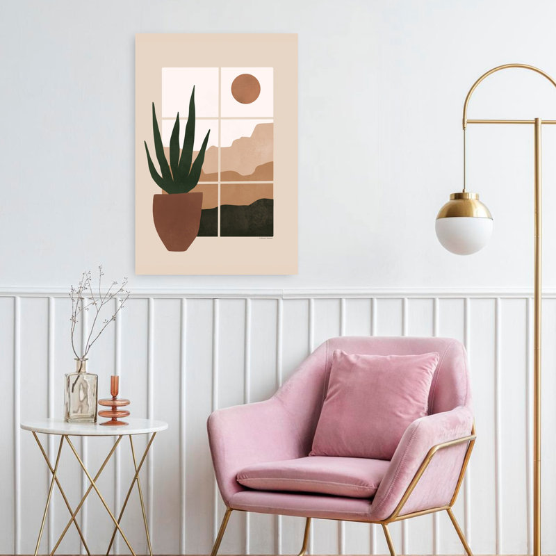 Paysage désertique abstrait, art contemporain de cactus, H 24 po x l 16 po