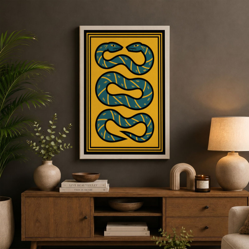 Three Serpents Art Deco - Wrapped Canvas, 30x20 - 76.2 x 50.8 cm, Sage Border