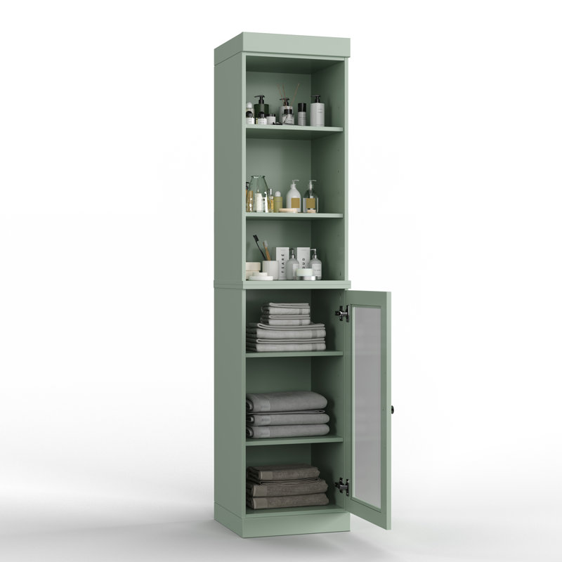 100% Solid Wood 16.5" Bathroom Storage Cabinet with Clear Glass Doors and Adjustable Shelves, Sage
