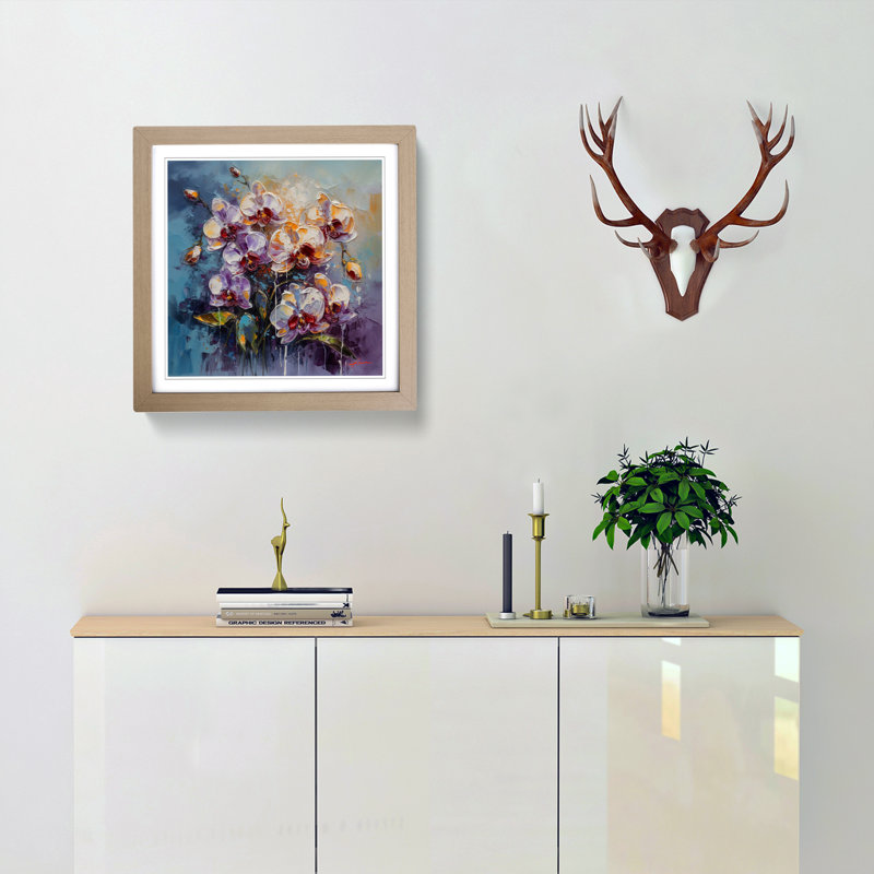Orchid Flower Palette Knife No.7 - Single Picture Frame Print on Wood, Oak