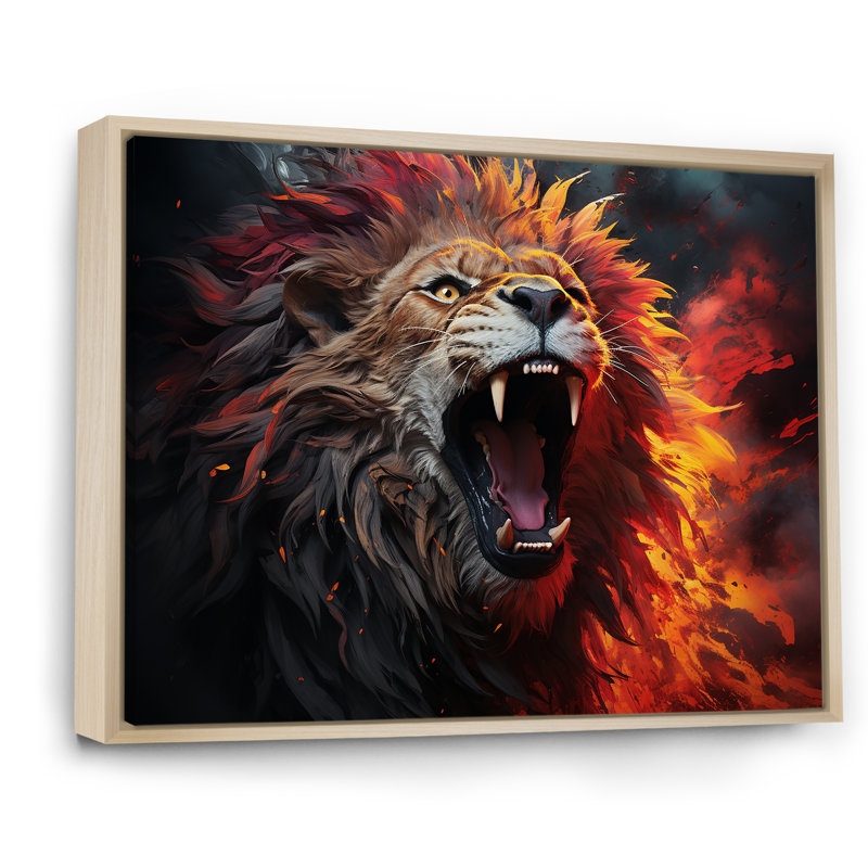 Lions rugissants - impression, Cadre flottant brun, H 16 po x l 32 po x P 1 po