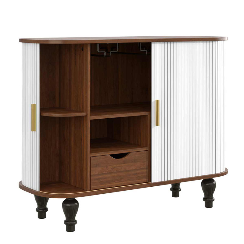 Armoire 39 "avec 6 porte-bouteilles et 3 porte-verres, armoire à café avec tiroir de rangement, Brun / Blanc