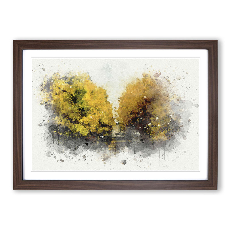 Road Through a Yellow Forest in Abstract - Picture Frame Graphic Art Print, 60cm H x 91cm W x 2cm D, Walnut