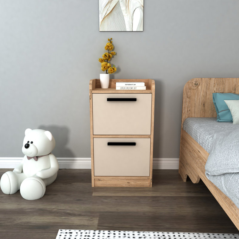Table de chevet moderne avec panneau de particules enduit de mélamine à 100%, pin atlantique et beige, 17,7 po x 31,3 po x 11,6 po | Conception durable, solution de rangement parfaite pour la chambre à coucher ou le salon | Mobilier élégant et fonctionnel