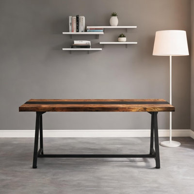 Computer Desk for Meeting Rooms Matte Black and Rustic Brown 70.9 Inch Rectangular Table Seats 6 to 8
