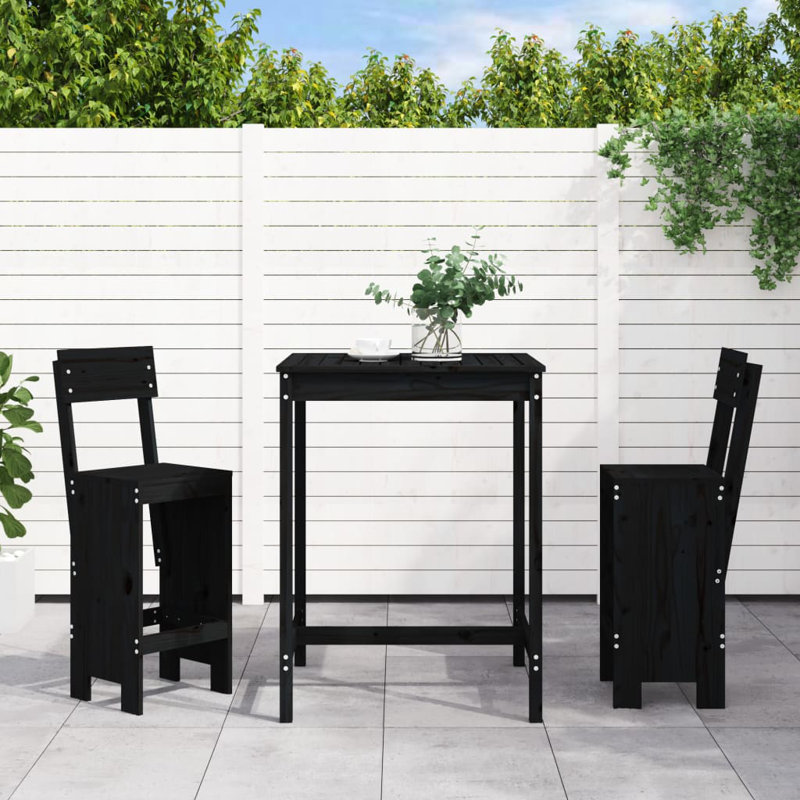 Netrapal 17 Stories Bar Set with Wood Frame and Solid Wood Outer Material, Black
