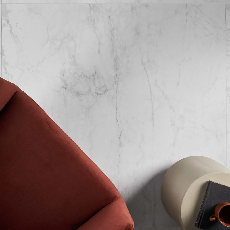Autograph Arabescato 48X48 Marble Look Satin Porcelain Tile, Caldia Oro