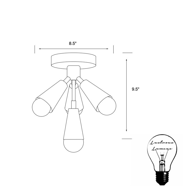 Plafonnier semi-encastré à 4 lumières de 8,5 po Nika, Noir / Laiton