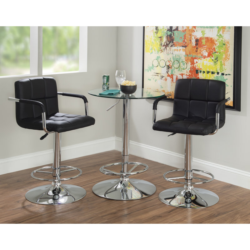 Aishvi 2 - Person Pedestal Dining Set, Chrome, Black