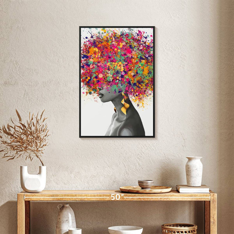 Afro Hair Pop, Cadre flottant noir, 21 po x 31 po