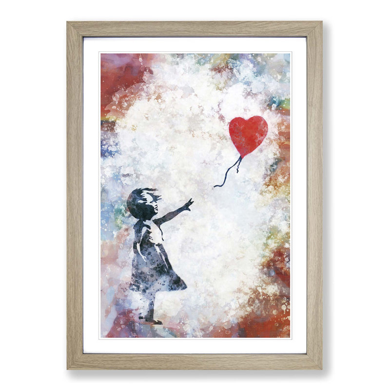 The Girl With A Red Balloon In Abstract by Banksy - Single Picture Frame Print on MDF, 50cm H x 35cm W x 2cm D, Oak Framed