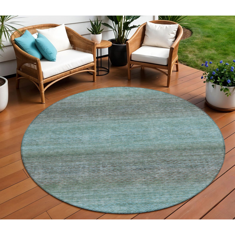 Tapis d'intérieur rond 8 pi bleu et brun à motif géométrique lavable