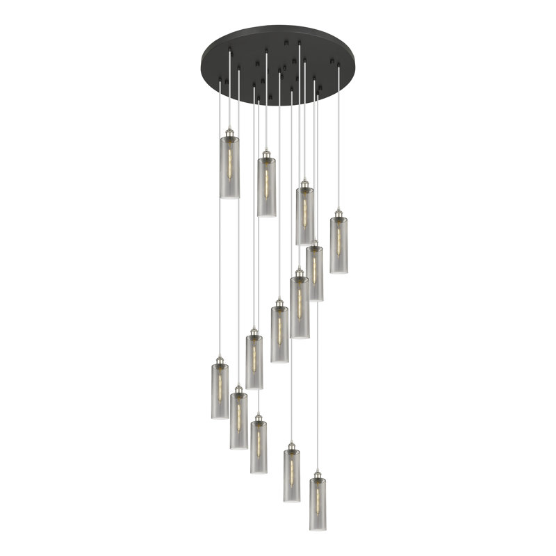 Caius - Luminaire suspendu à cordon 32 lumières 13 po, Nickel poli, Gris fumée clair