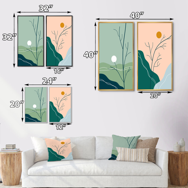 Boho Retro Landscape I - ensemble de 2 reproductions, H 32 po x l 32 po x P 1 po, Cadre doré