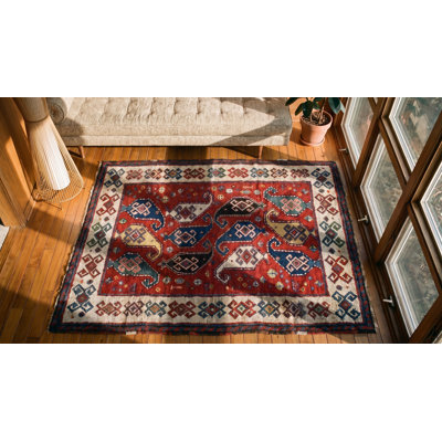 Tapis corail / saumon rose antique à motif géométrique en laine noué à la main des années 1880