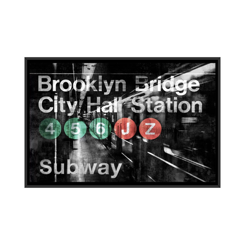 «NYC Subway Station I», impression sur toile, H 32 po x l 48 po x P 1,5 po, Toile avec cadre noir, Pas de tapis