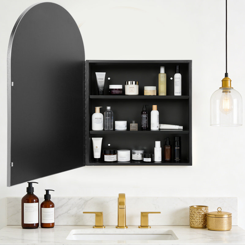 Armoire de salle de bain murale à miroir Arched, Argent argent, 35,4 po x 23,6 po