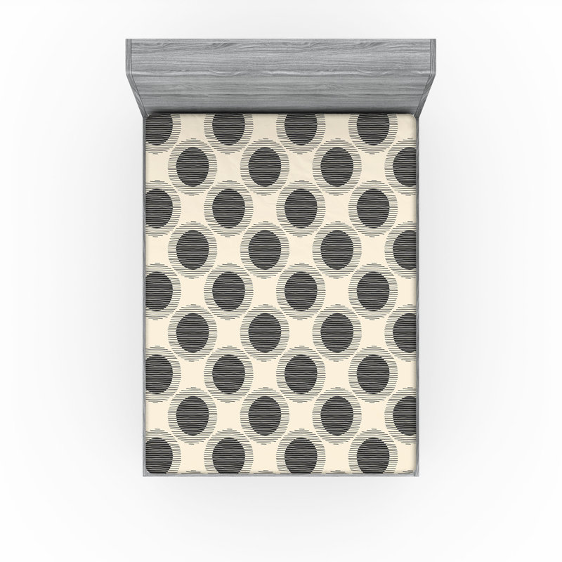 Drap-housse à motif floral Ambesonne, Drap-housse de taille très grand, Coquille d'œuf, gris anthracite, gris / pois