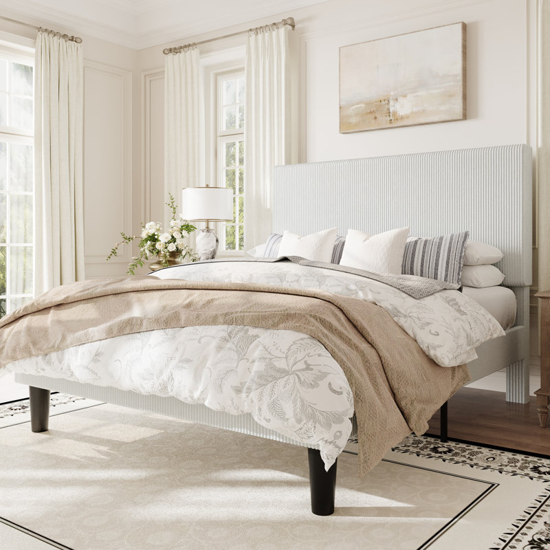 Modern Corduroy Platform Bed With Adjustable Headboard,Maximize Space With Under-Bed Storage,No Box Spring Required, Full